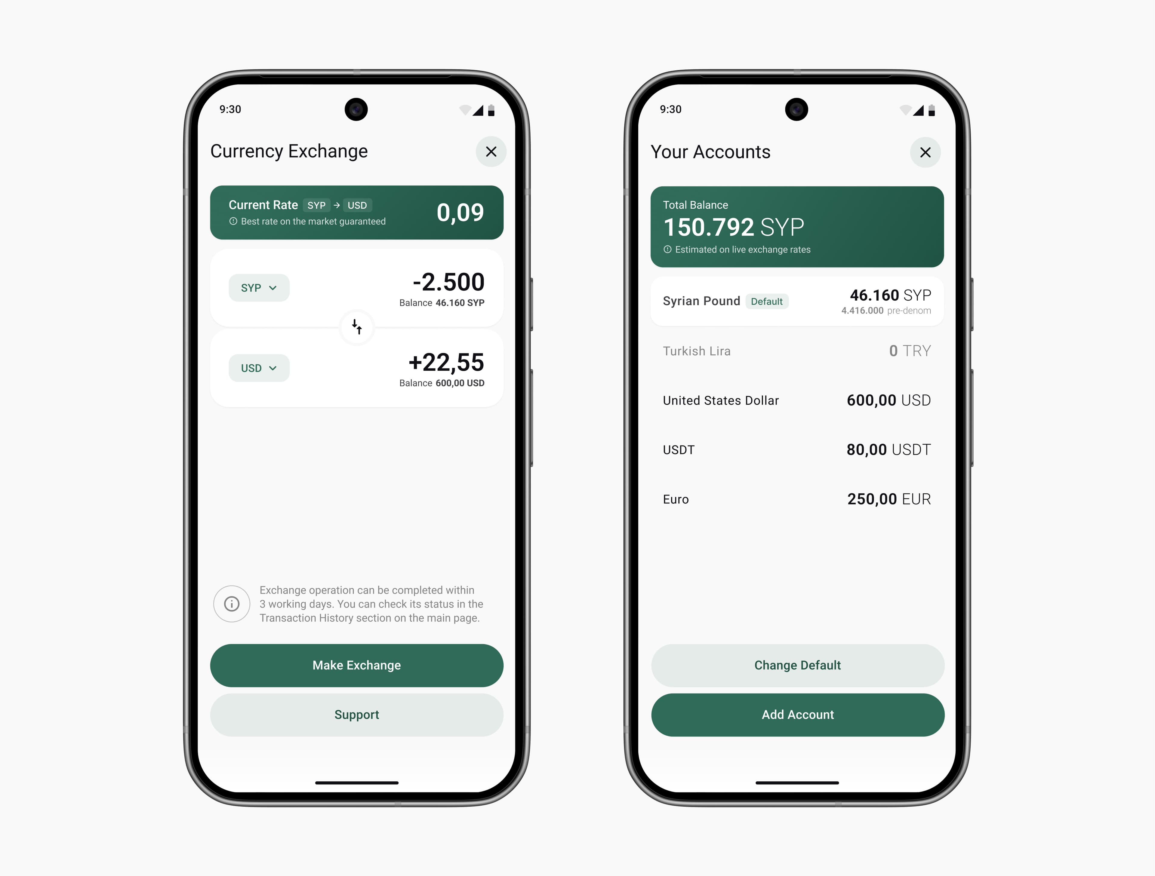 Currency exchange and accounts
