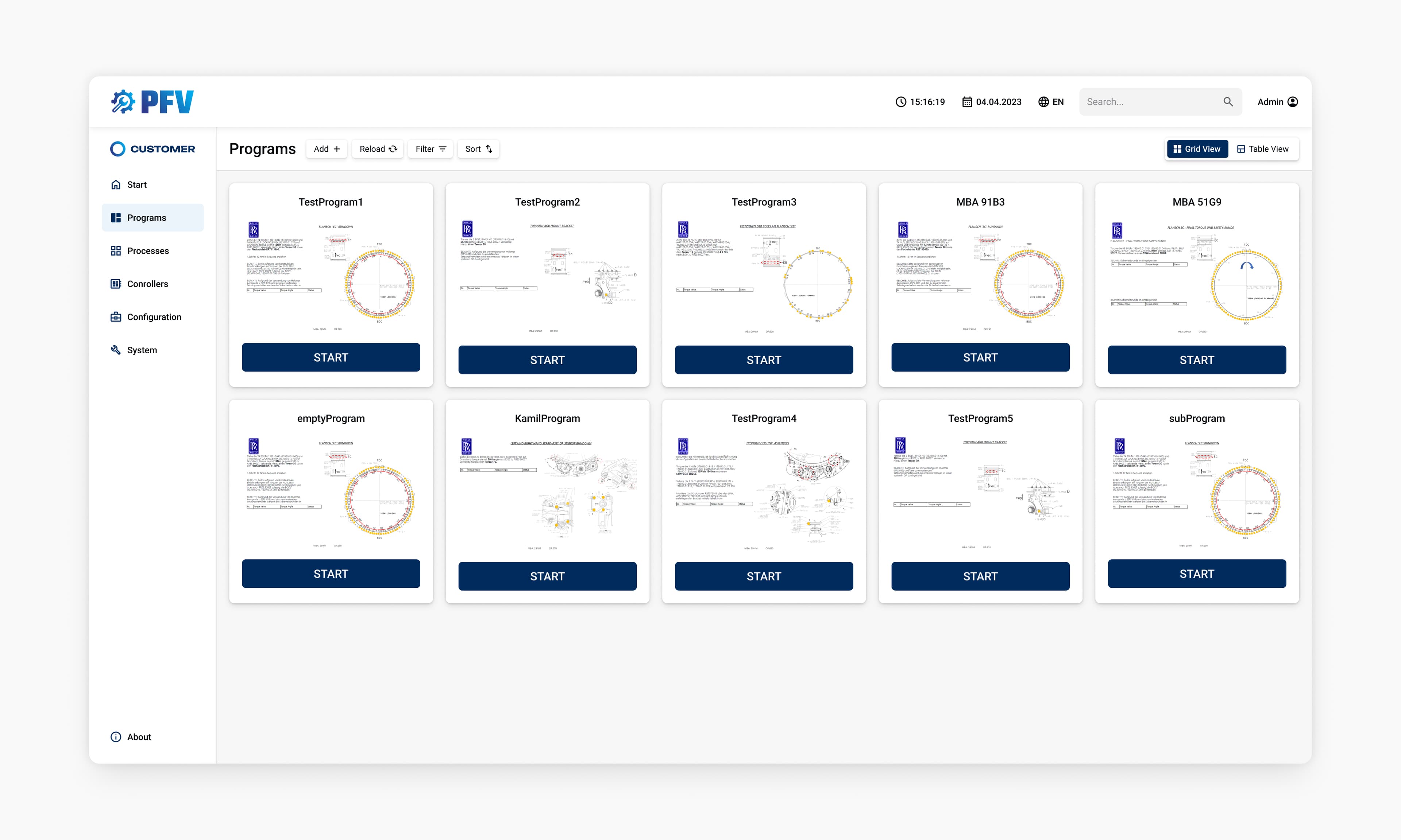 Programs grid view